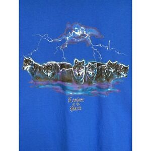 Leader of the Pack Graphic Tee T-Shirt Large Gildan Blue Wolf Wolves Lightning